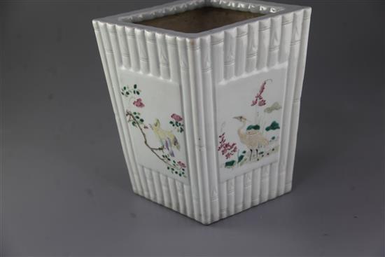 A Chinese famille rose bamboo moulded planter, Republic period, height 25.8cm